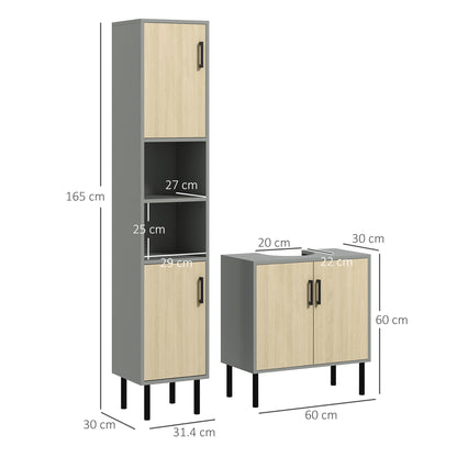 Tokafa Bathroom Furniture Set With Tall Cabinet And Under Sink Storage In Grey