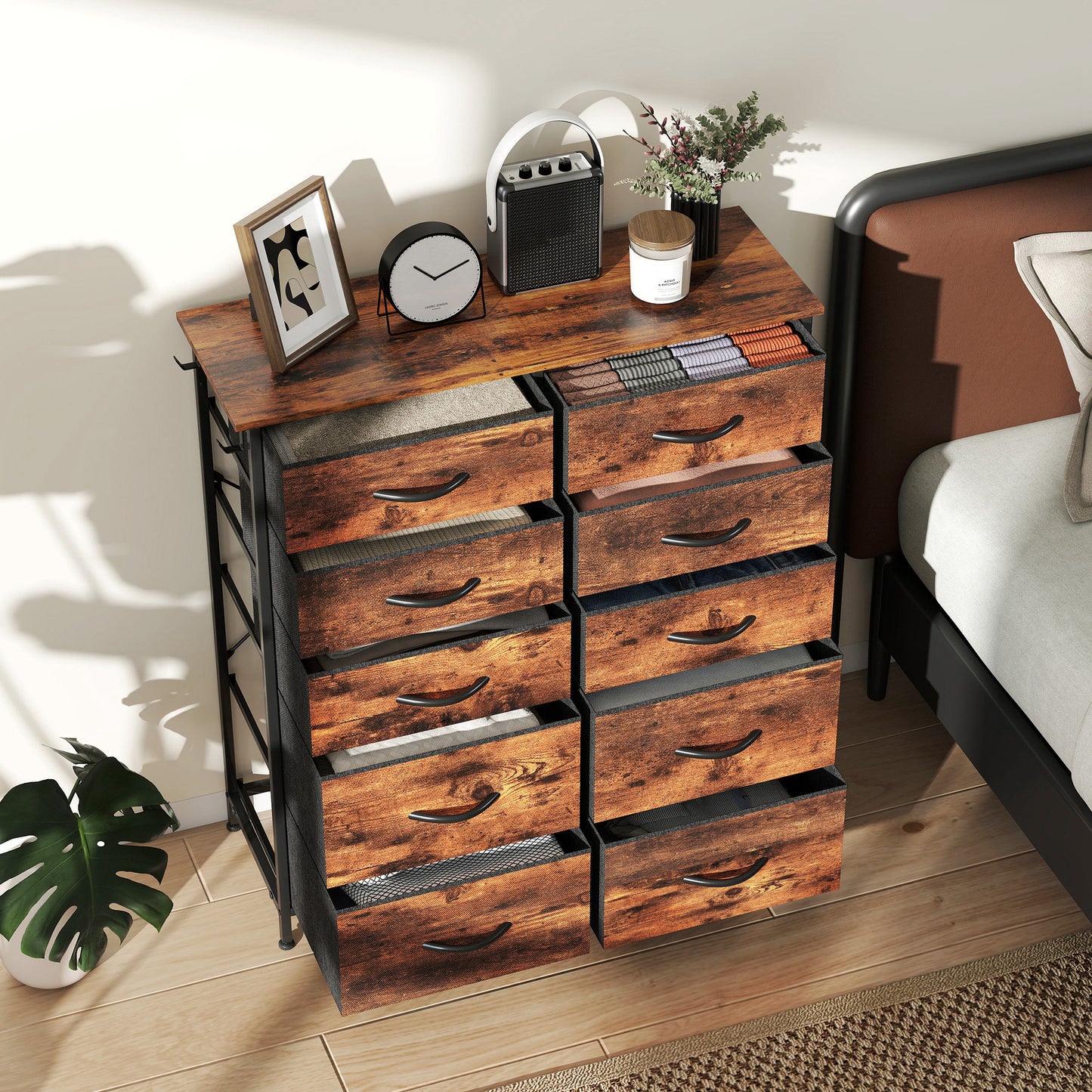 Nalima Fabric And Metal Rustic Brown 10 Drawer Storage Chest