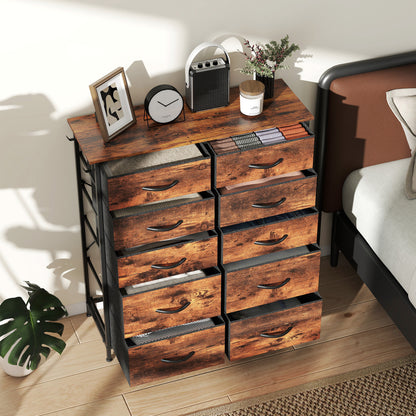 Nalima Fabric And Metal Rustic Brown 10 Drawer Storage Chest