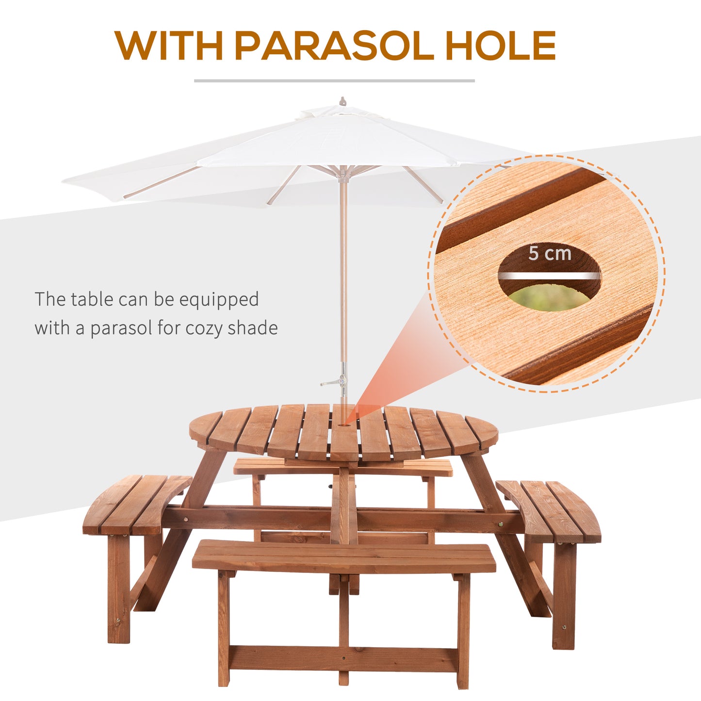 Bataba Brown Fir Wood 8 Seater Outdoor Picnic Table Set