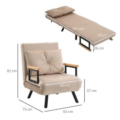 Elvael Velvet Beige 4 In One Convertible Single Chair Bed With Cushion