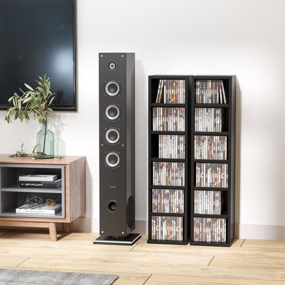 Dofafi Wood Black Set Of 2 CD And Blu Ray Media Storage Towers With Adjustable Shelves