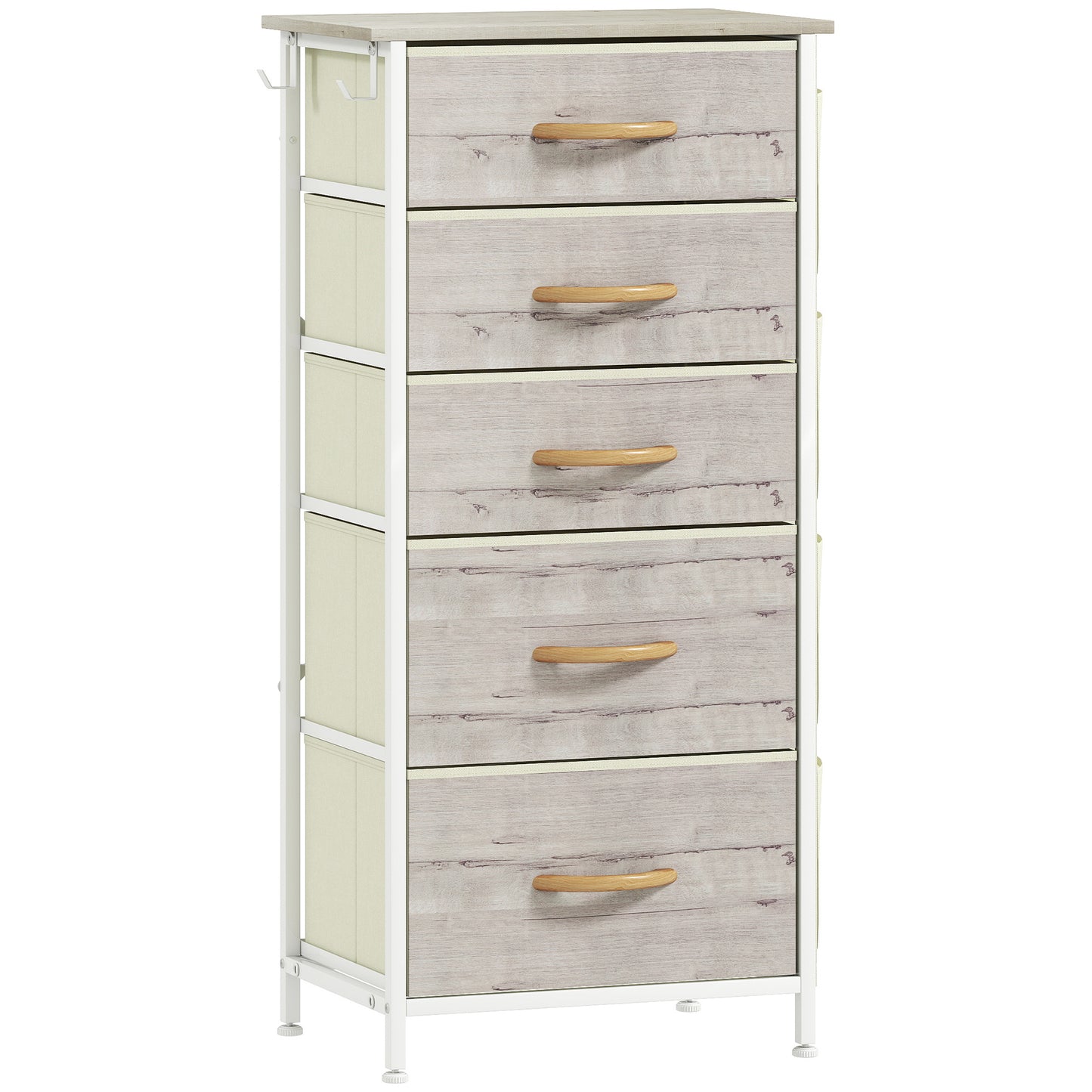 Sudo Fabric And Metal Natural Wood Finish 5 Drawer Storage Chest
