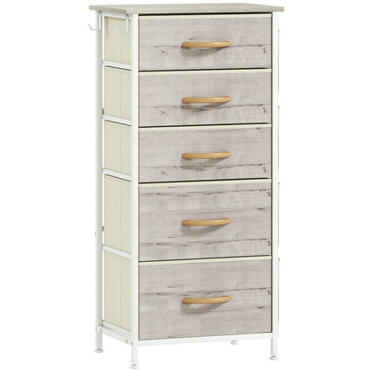 Sudo Fabric And Metal Natural Wood Finish 5 Drawer Storage Chest