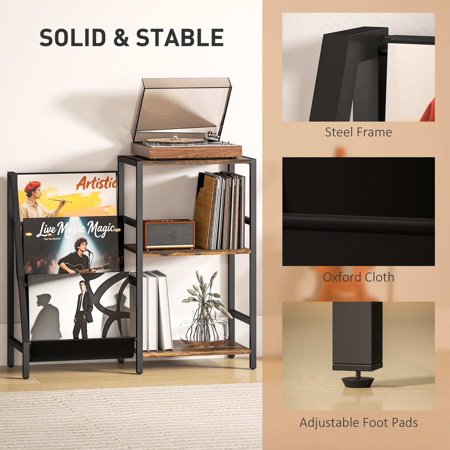 Nobalo Wooden Rustic Brown 3 Tier Stand Side Table