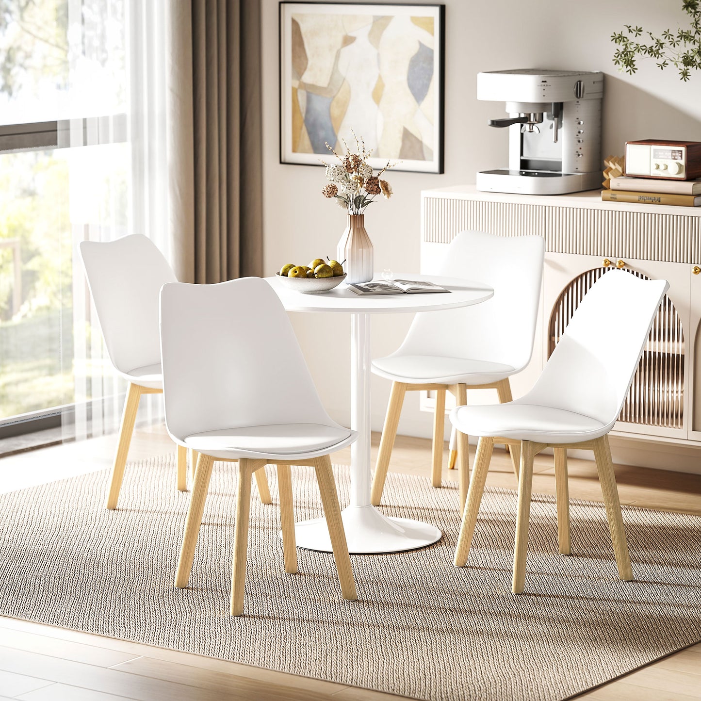 Vala Plastic and Wood White 5 Piece Modern Dining Table And Chair Set