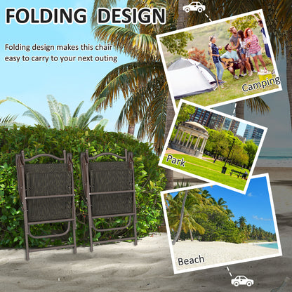 Covani Set Of 2 Metal Dark Brown Folding Garden Chairs With Fabric Mesh Seats