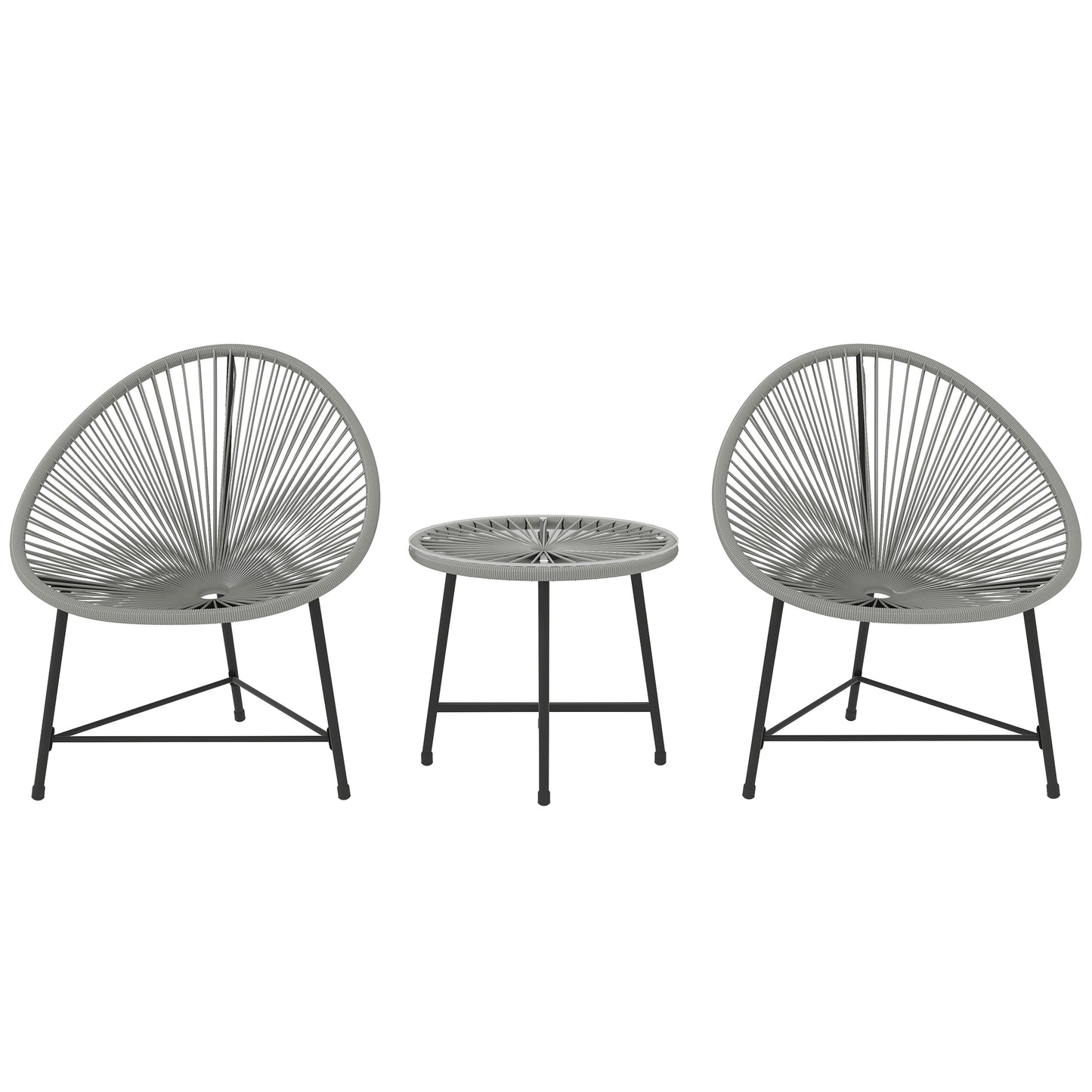 Nibaco Rattan Rope Grey 3 Piece Outdoor Garden Bistro Set With Glass Top Table