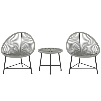 Nibaco Rattan Rope Grey 3 Piece Outdoor Garden Bistro Set With Glass Top Table
