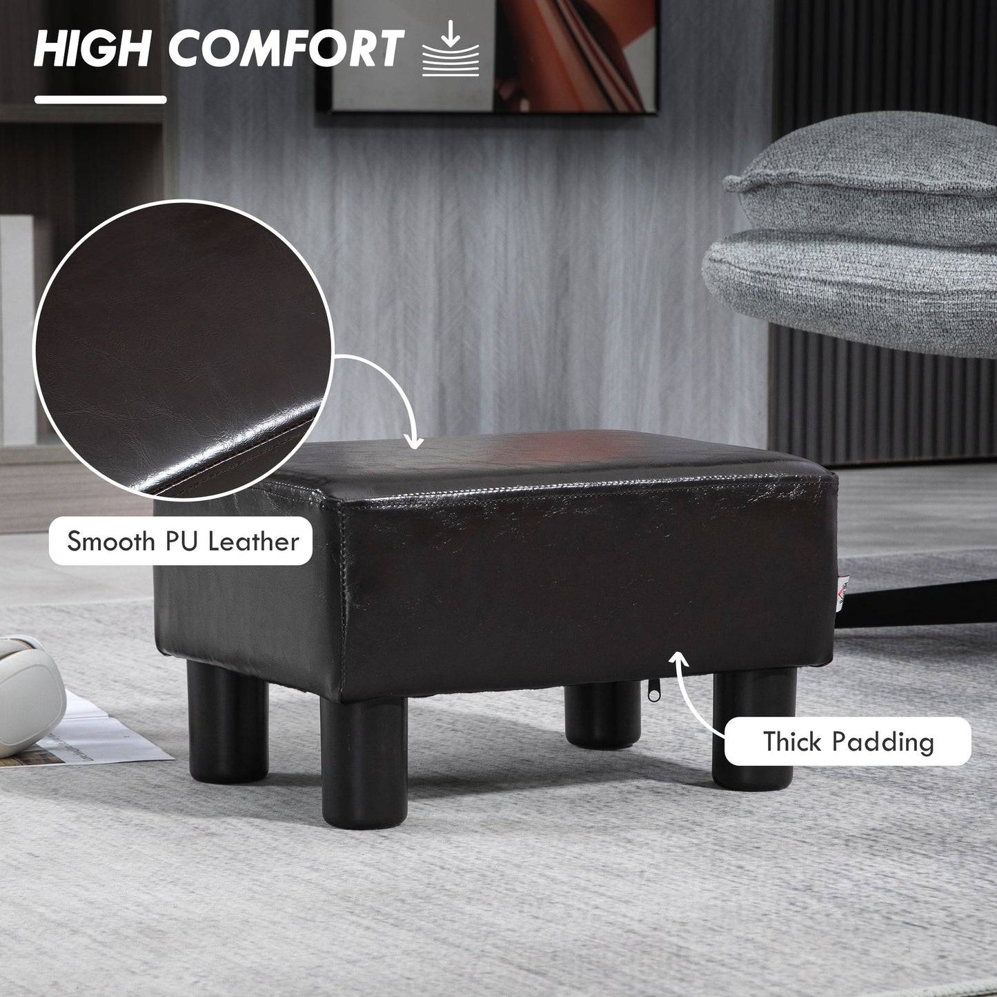 Fatopa Brown Faux Leather Cube Footstool With 4 Plastic Feet