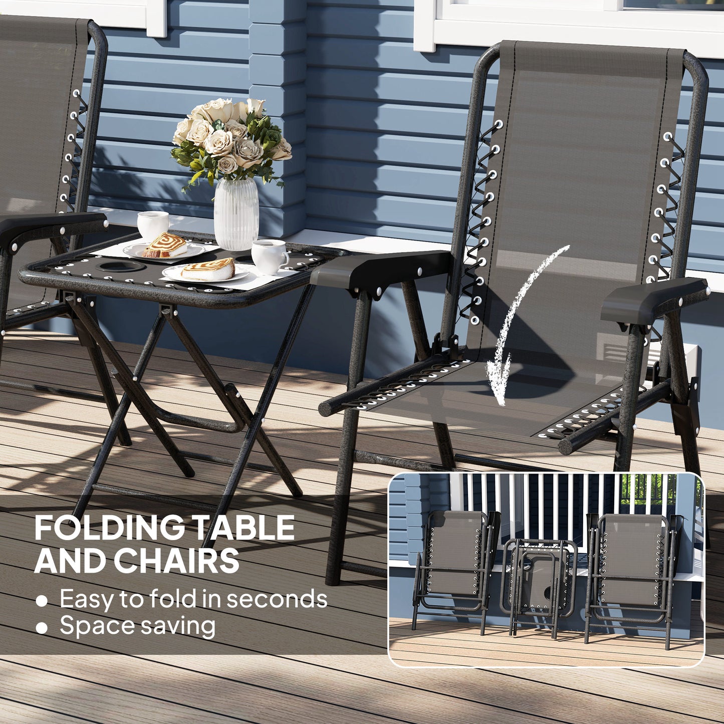 Lacotte Metal Black 3 Piece Garden Mesh Bistro Set Garden Outdoor Table And Chair