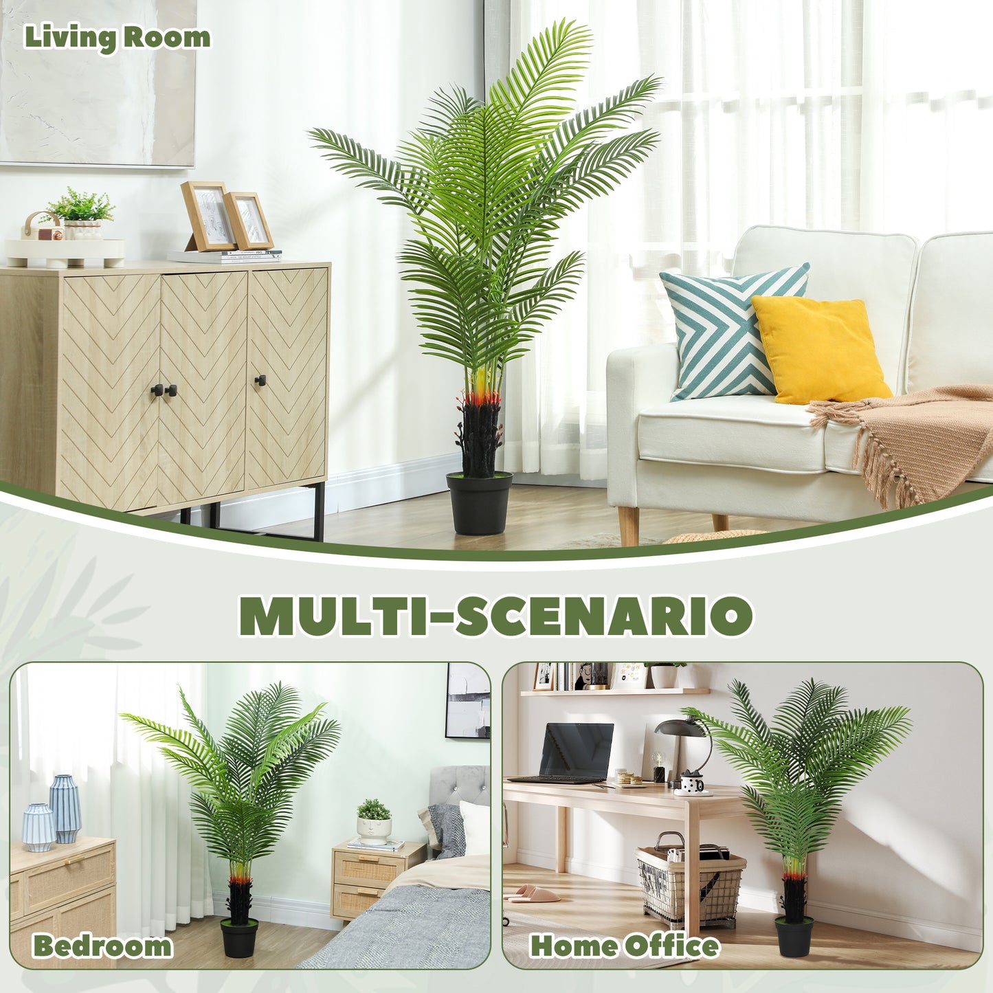 Nomovi Artificial Areca Palm With Full Canopy Leaf Design In Pot H8 150cm Green