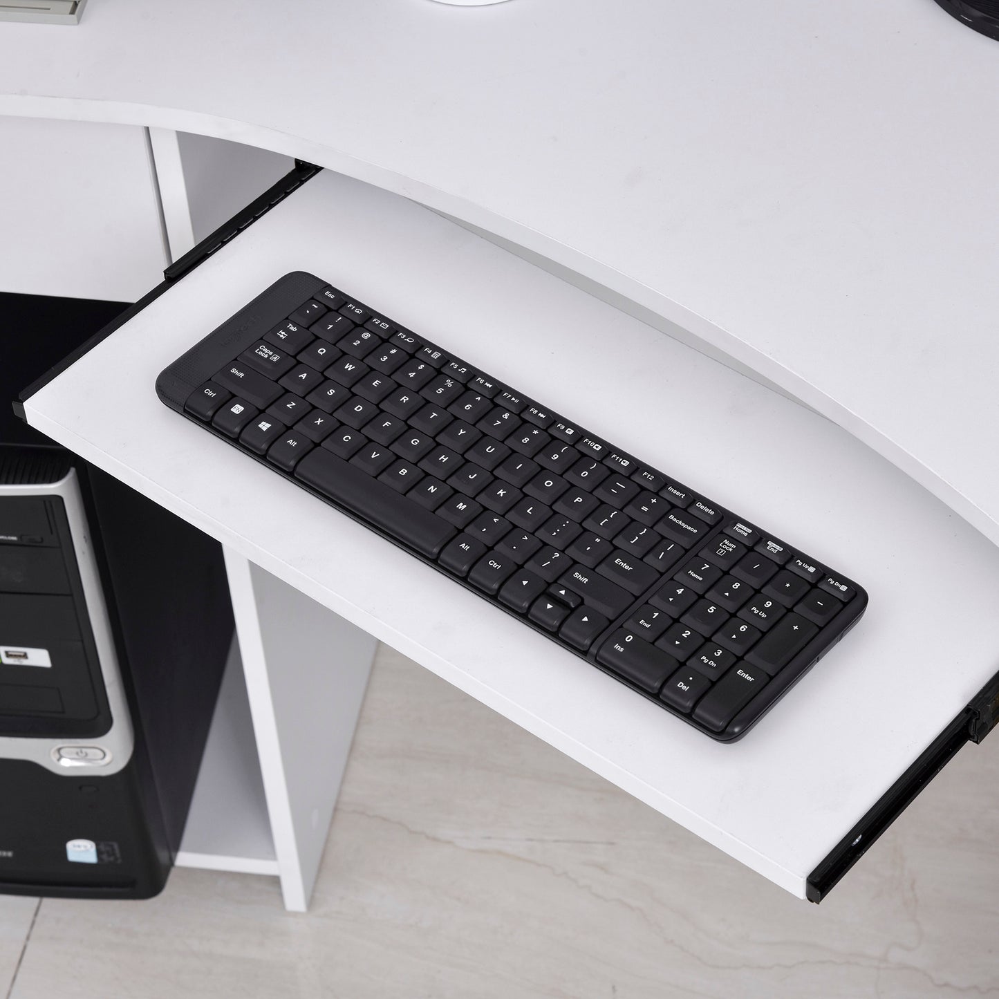Bavise 120cm Wooden White L Shaped Corner Desk With Keyboard Tray Drawers