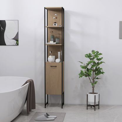 Supave Tall Bathroom Storage Cabinet With OFauxn Shelving And Adjustable Interior Natural Wood Finish