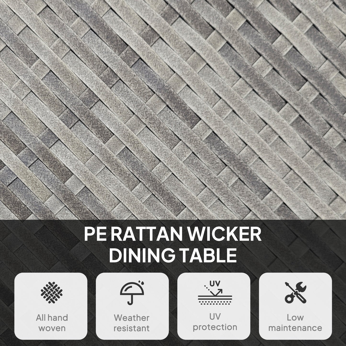 Ladido 90cm Grey Rattan Wood Effect Outdoor Dining Table
