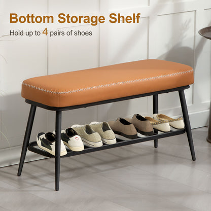Elbani Faux Leather Orange Shoe Storage Bench With Cushioned Seat
