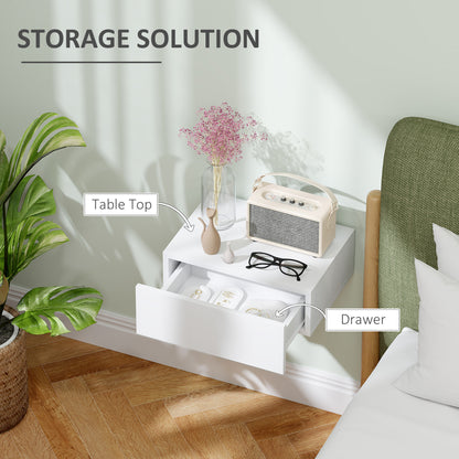 Sosa White Wall Mounted Floating Bedside Table With Storage Drawer