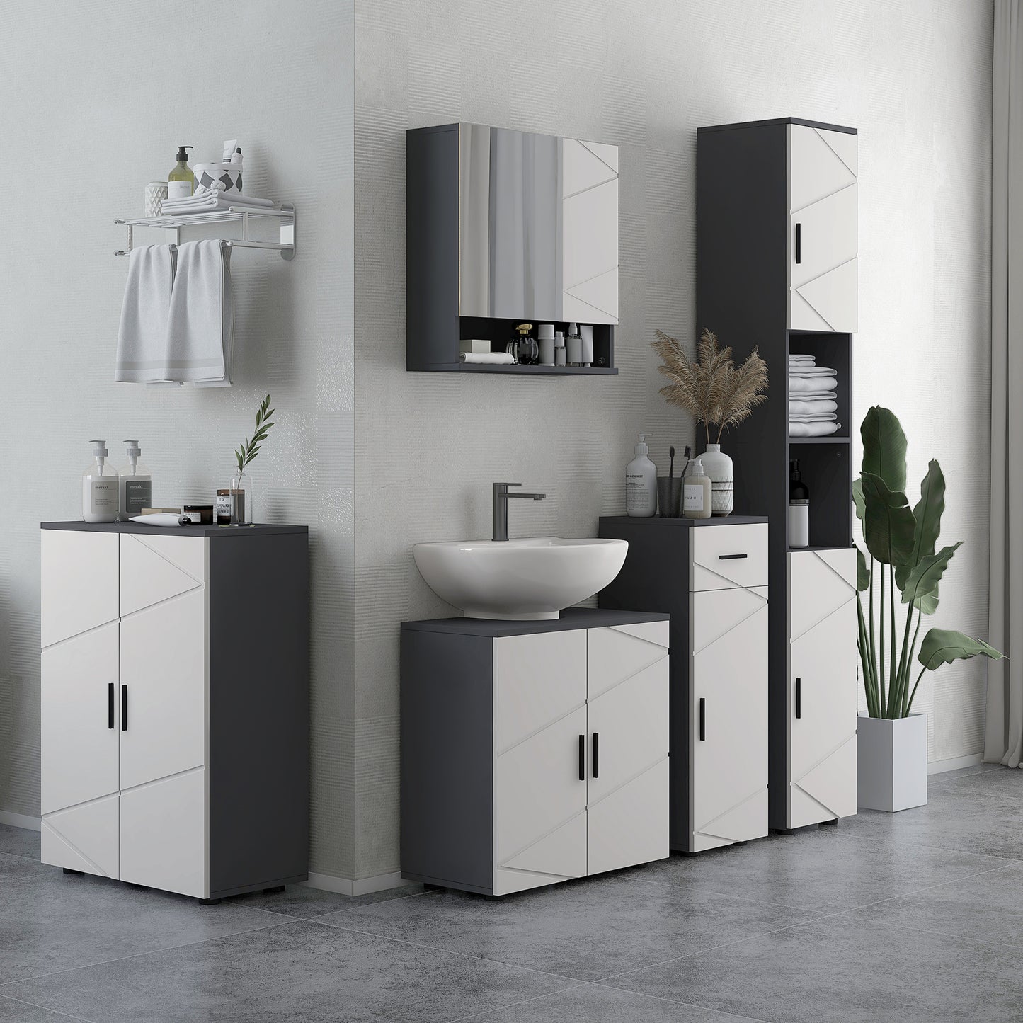 Lususa Sasu Compact Grey Bathroom Storage Cabinet With 2 Doors Adjustable Shelves And Soft Close Design