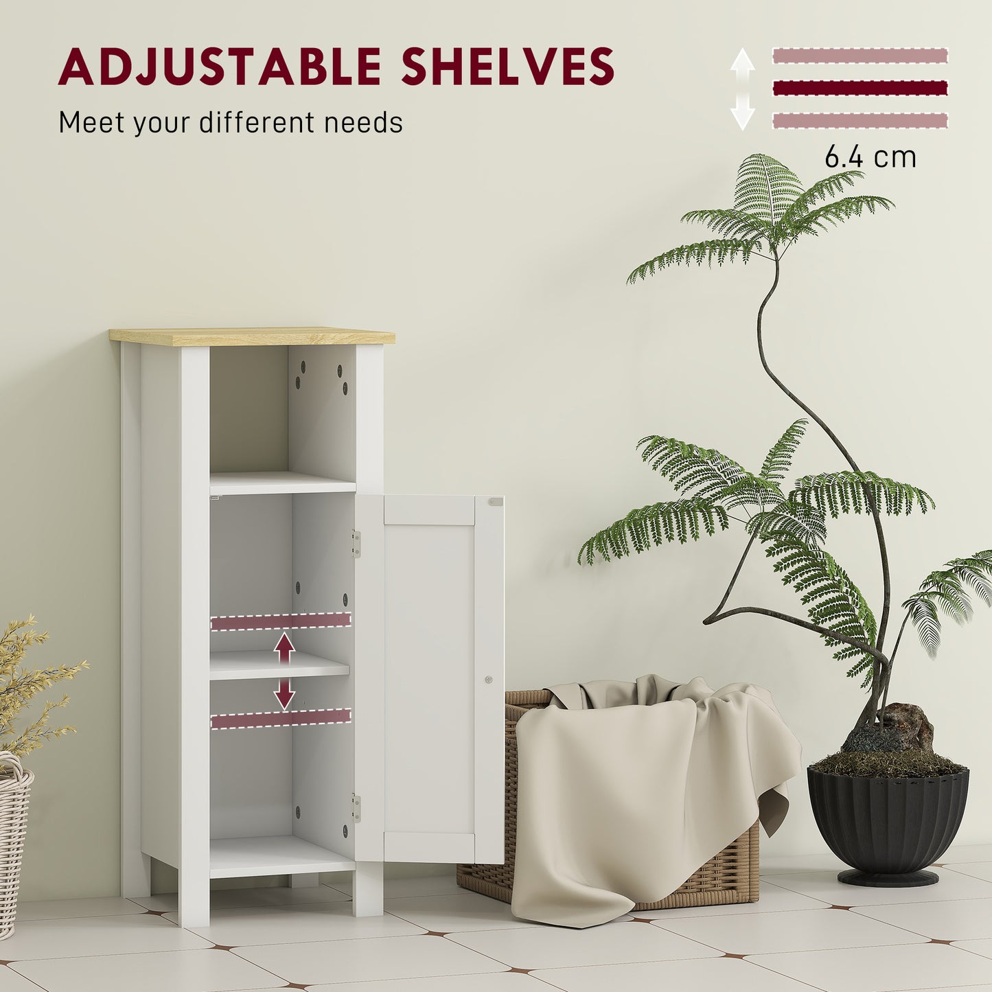 Redove Vama Compact Slim Bathroom Storage Unit With OFauxn Shelving And Adjustable Interior White 32 x 30 x 80 cm