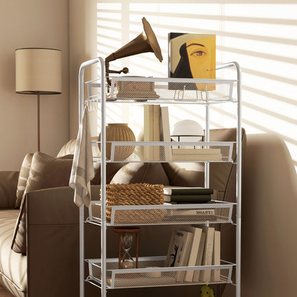 Visovi Metal White 5 Basket Steel Storage Trolley With Wheels