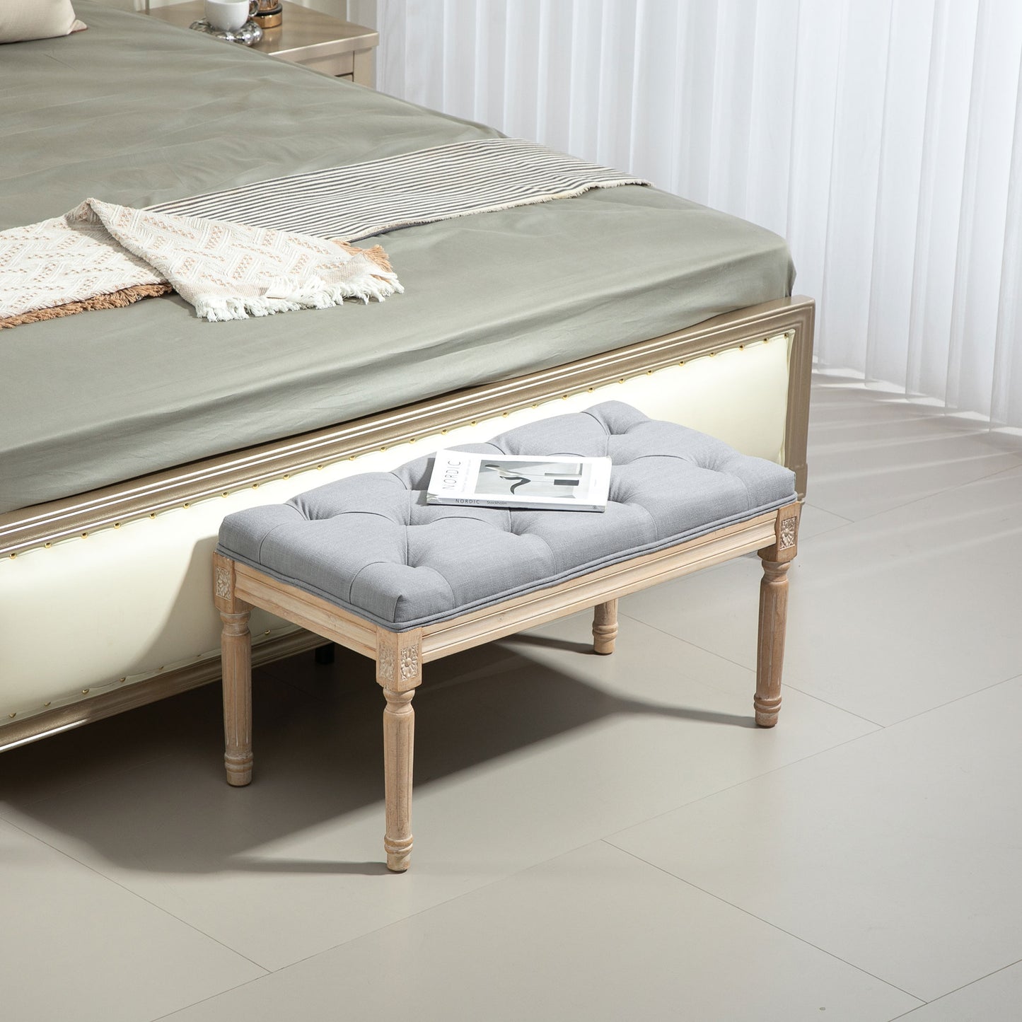 Vero Vintage Style Natural and Light Grey Wooden Bed End Bench