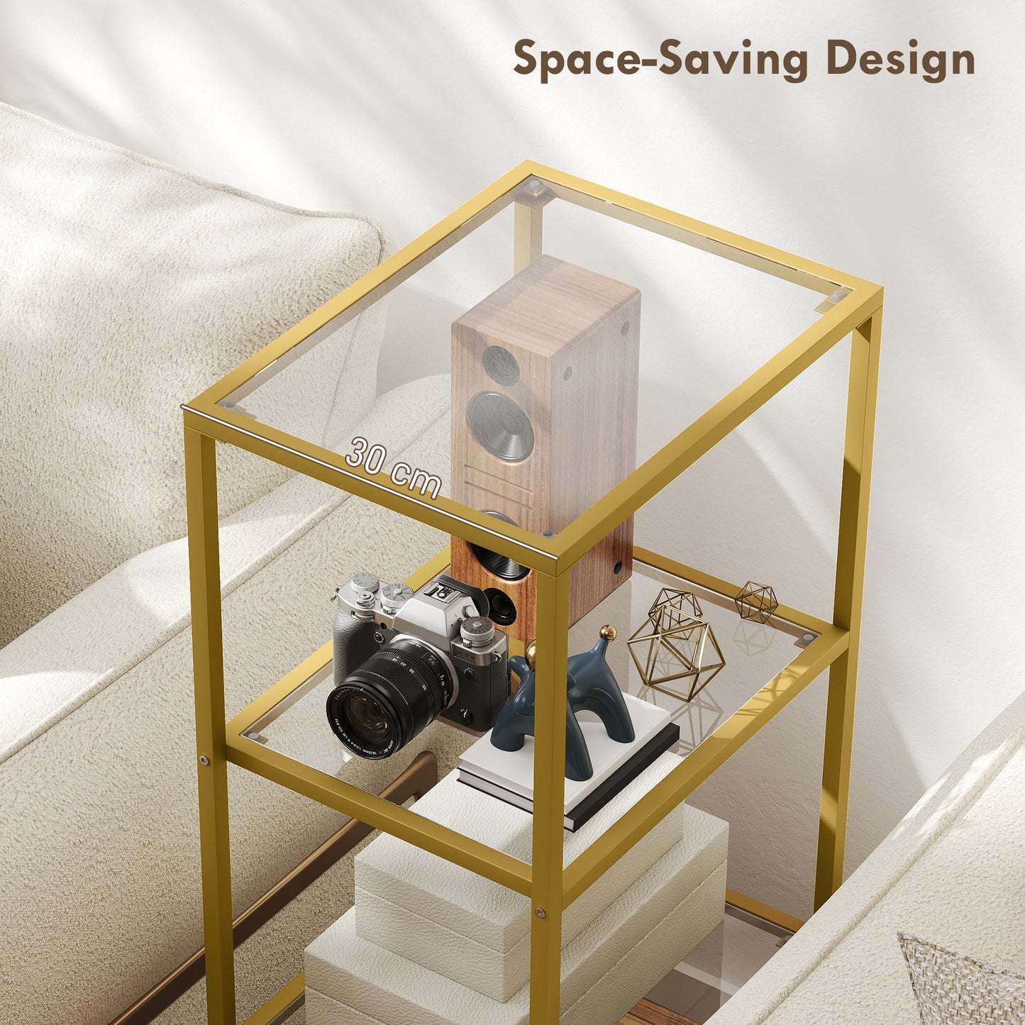 Nopazi Tofi Metal And Glass Gold Tone 4 Tier Vertical Display Shelving Unit