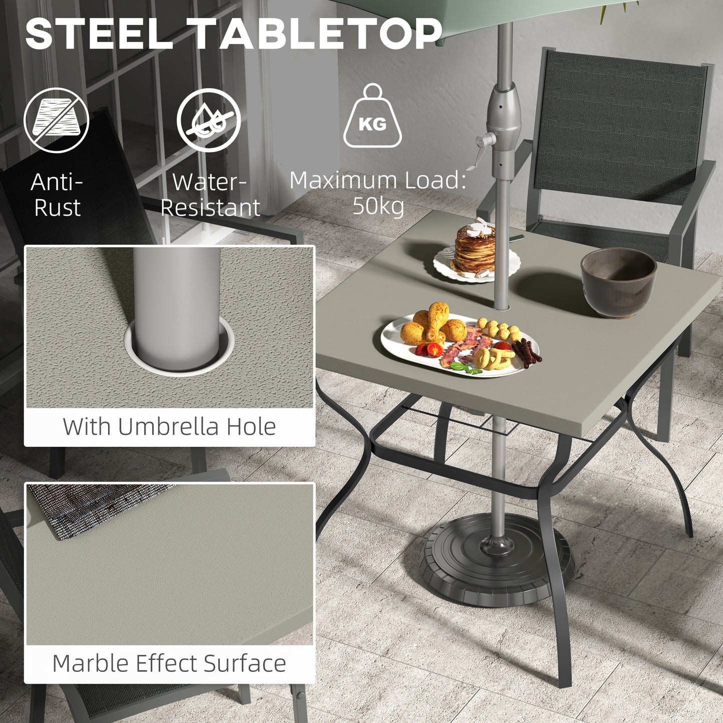 Coel Steel Grey And Black 4 Seater Garden Table With Parasol Hole