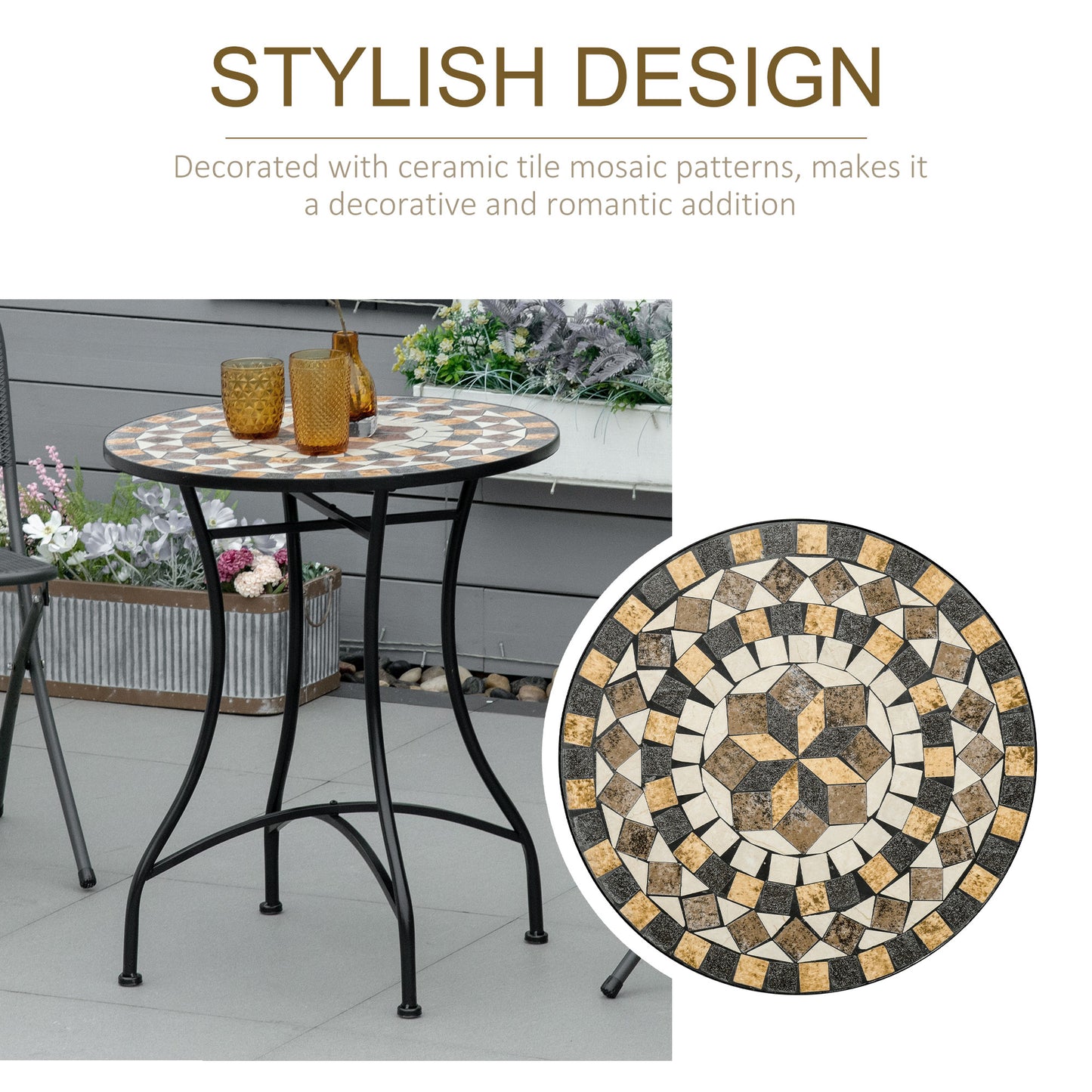 Nabaha Metal Grey Round Mosaic Outdoor Patio Bistro Table