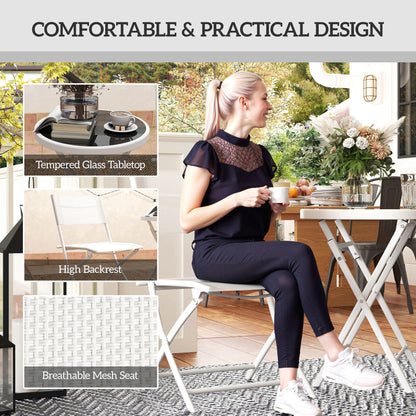 Lafiyo Glass And Metal White 3 Piece Outdoor Bistro Set With Folding Chairs