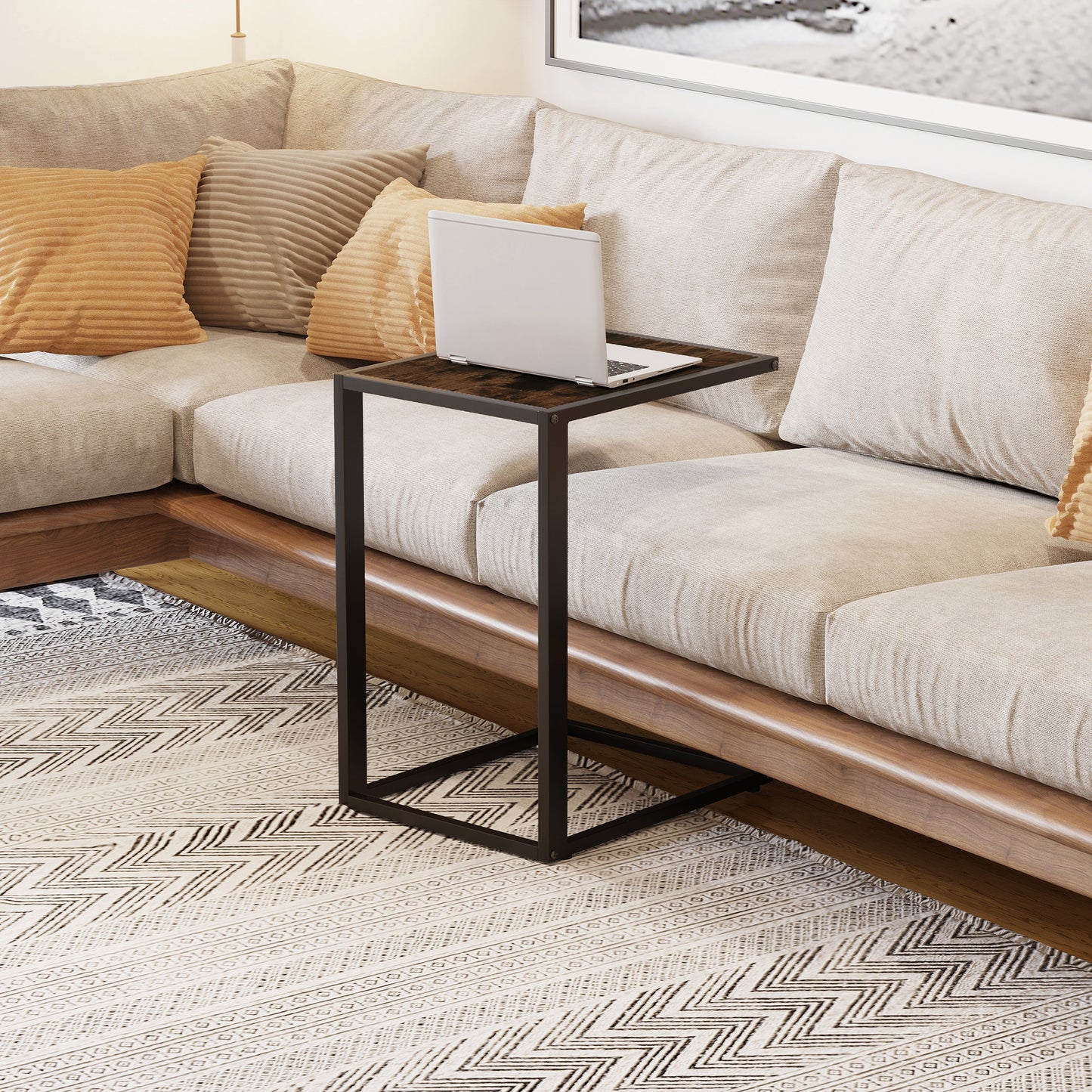 Yomifi Metal Brown And Black Sofa Side Table With Steel Frame