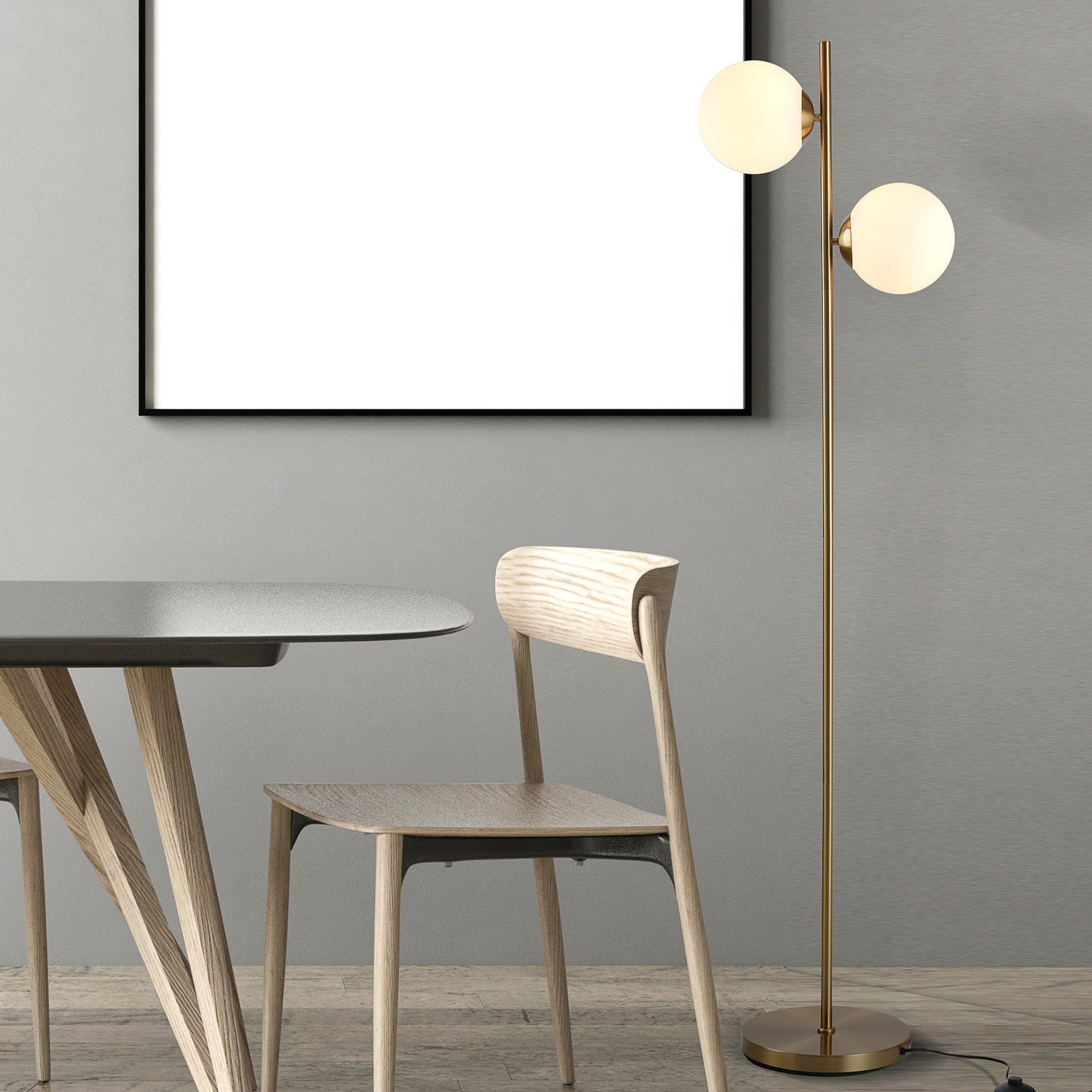 Laralima Metal Gold 2 Light Tree Floor Lamp With Globe Shades