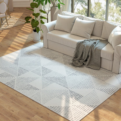 Keka 290 x 200cm Grey Geometric Non Slip Washable Rug