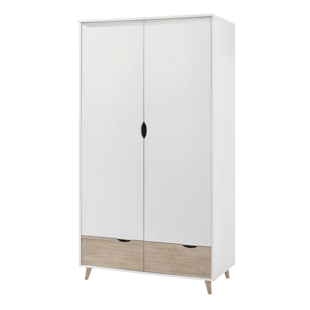 Skerries 2 Door Wardrobe White and Natural Oak Wood