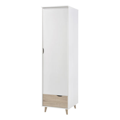 Skerries 1 Door Wardrobe White and Natural Oak Wood