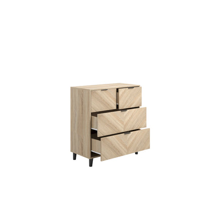 Skerries Chevron 4 Drawer Storage Chest Natural Oak Wood