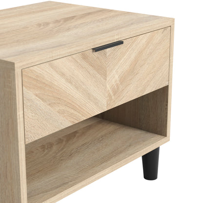 Skerries Chevron 1 Drawer Bedside Cabinet Natural Oak Wood Bottom Shelf