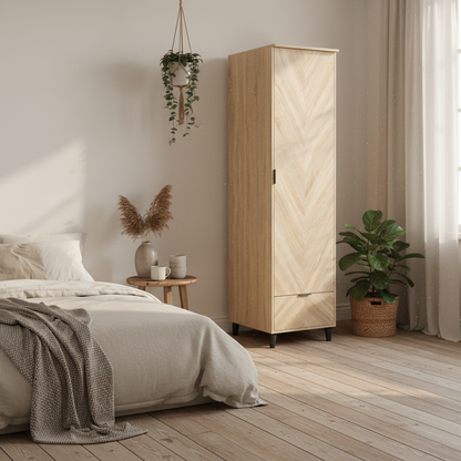 Skerries 1 Door Chevron Wardrobe Natural Oak Wood