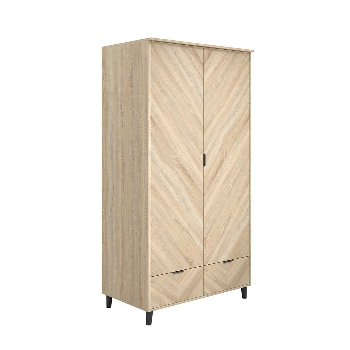 Skerries 2 Door Chevron Wardrobe Natural Oak Wood 2 Drawers