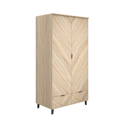 Skerries 2 Door Chevron Wardrobe Natural Oak Wood 2 Drawers