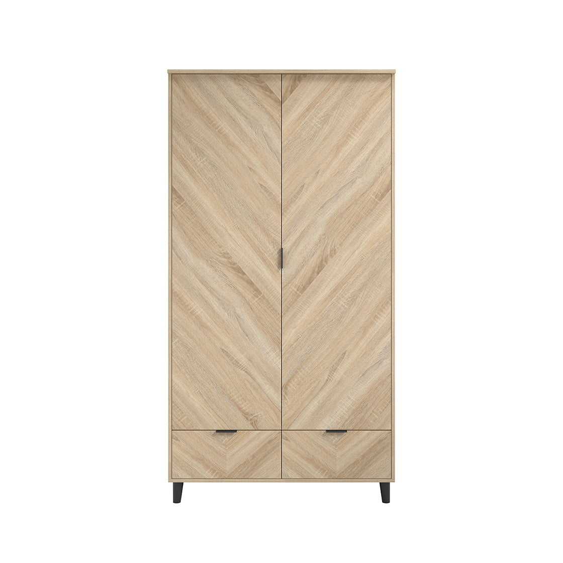 Skerries 2 Door Chevron Wardrobe Natural Oak Wood 2 Drawers