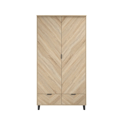 Skerries 2 Door Chevron Wardrobe Natural Oak Wood 2 Drawers