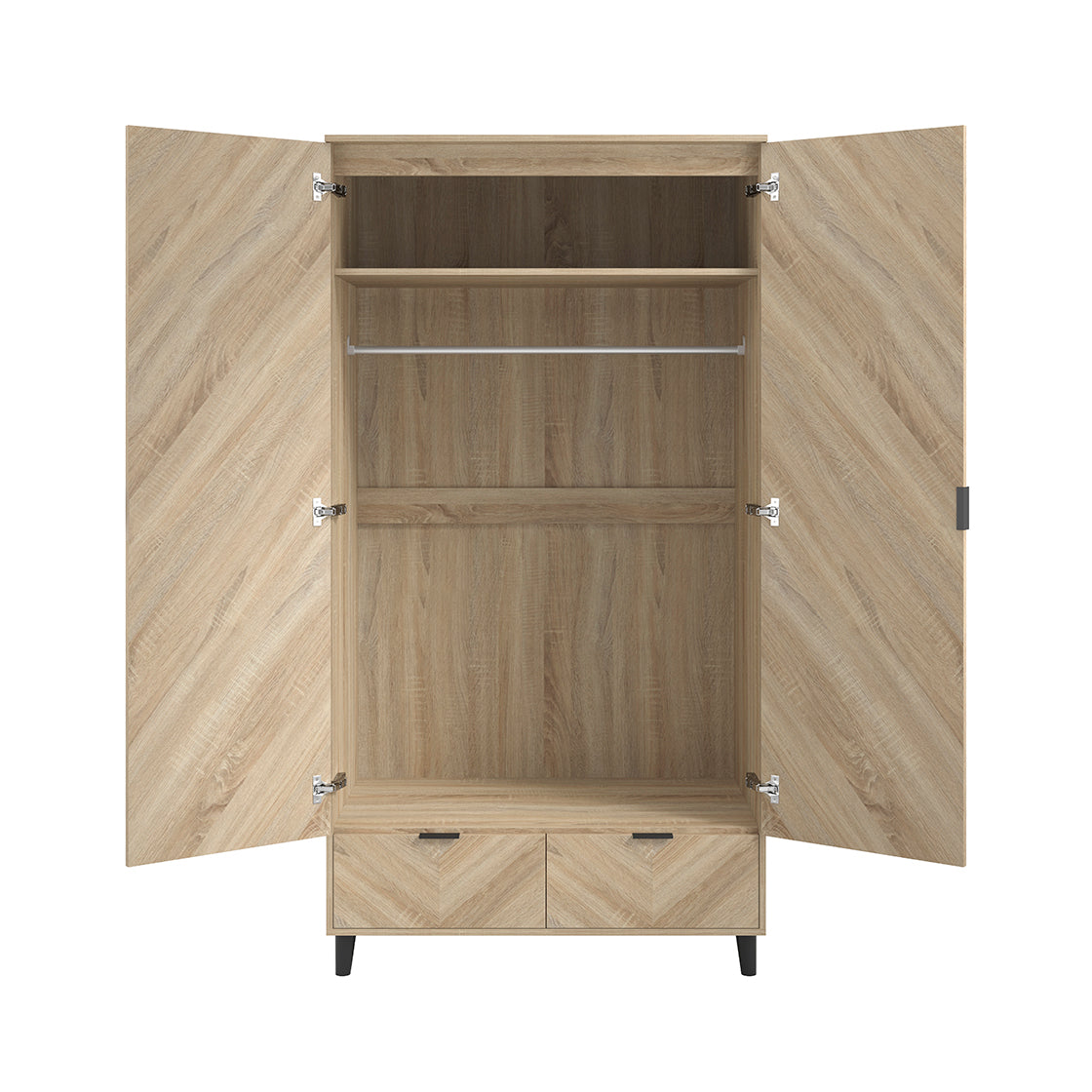 Skerries 2 Door Chevron Wardrobe Natural Oak Wood 2 Drawers