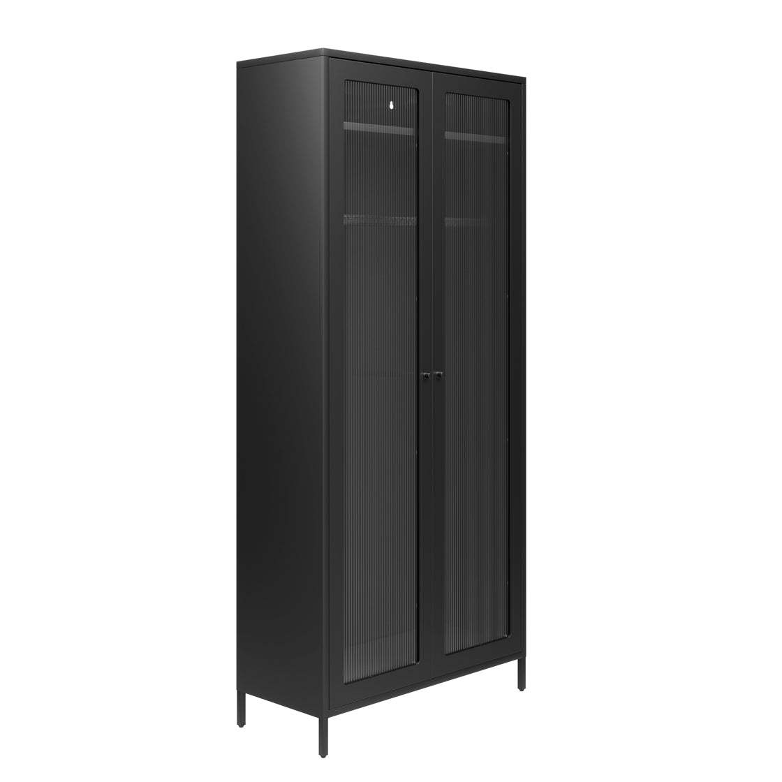 Sattek Black Metal 2 Reeded Glass Door Wardrobe