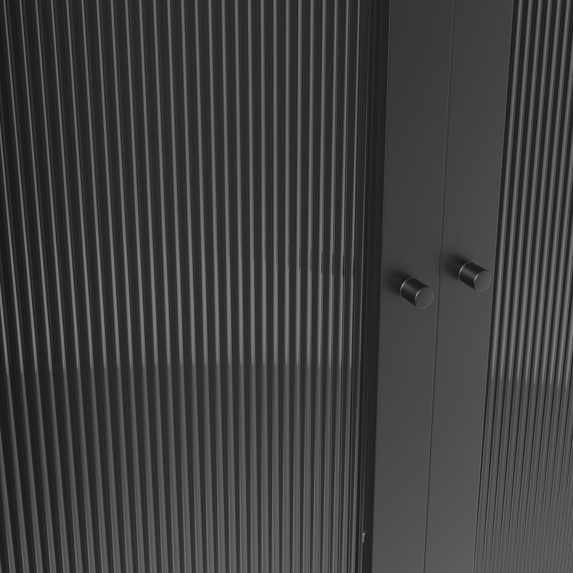 Sattek Black Metal 2 Reeded Glass Door Wardrobe