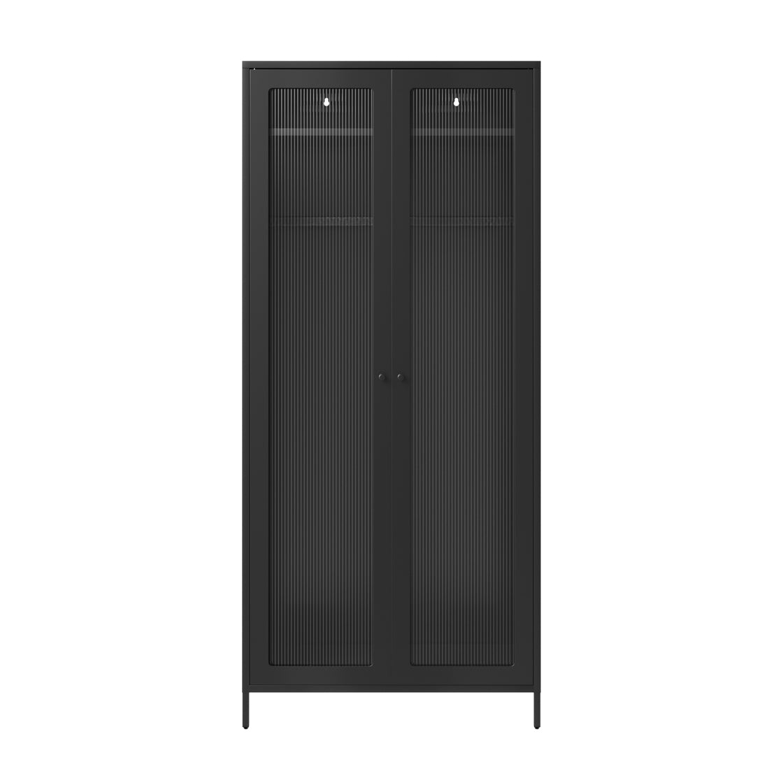 Sattek Black Metal 2 Reeded Glass Door Wardrobe