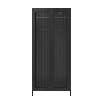 Sattek Black Metal 2 Reeded Glass Door Wardrobe