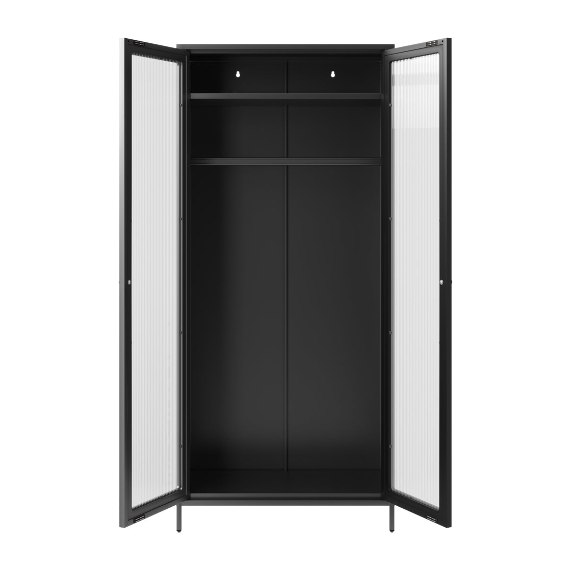 Sattek Black Metal 2 Reeded Glass Door Wardrobe