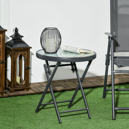 Lusafa Metal And Glass White Folding Outdoor Side Table 45cm With Marble Effect Top