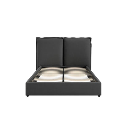 Wexford Deep Grey Linen Upholstered 4ft6 Double Bed Pillow Headboard