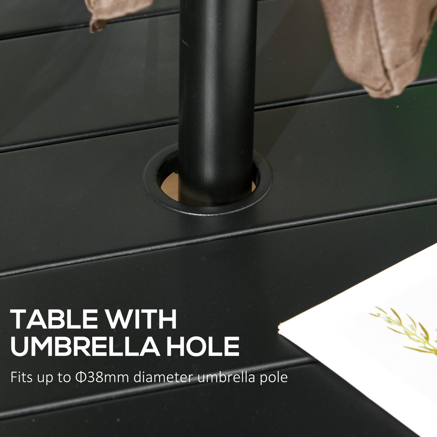 Yomimi 4 Seater Steel Black Round Outdoor Dining Table With Slatted Top And Parasol Hole